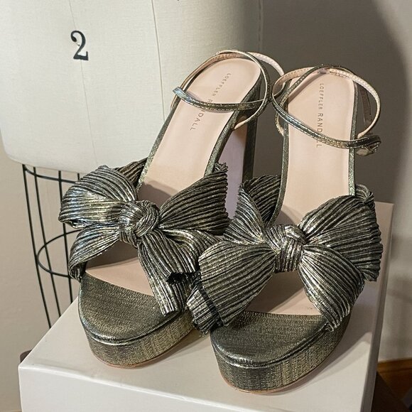NIB NWT Loeffler Randall Natalia Platform Heels in Gold 12 - Picture 1 of 12